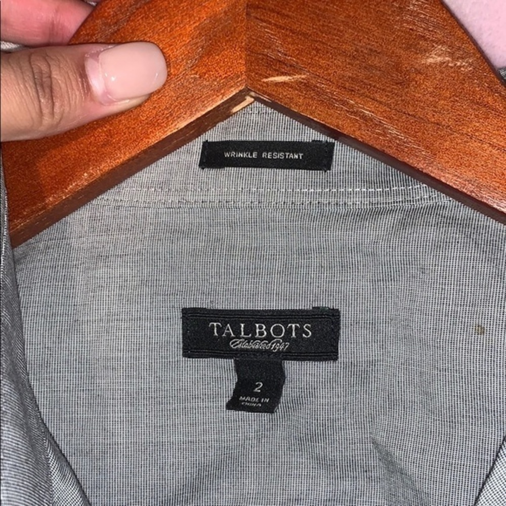 Talbots gray button up collared white - Picture 3 of 3